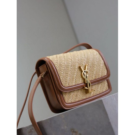 Qualità superiore Replica Borsa a tracolla in rafia YSL Saint Laurent Solferino 19cm Imitazione Outlet