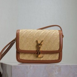 Qualità superiore Replica Borsa a tracolla in rafia YSL Saint Laurent Solferino 19cm Imitazione Outlet