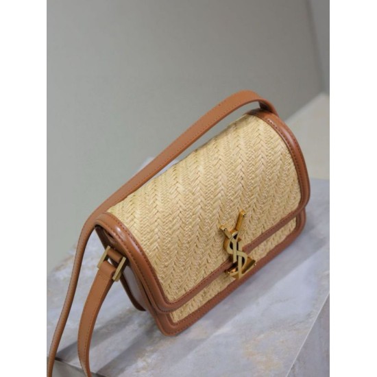 Qualità superiore Replica Borsa a tracolla in rafia YSL Saint Laurent Solferino 19cm Imitazione Outlet
