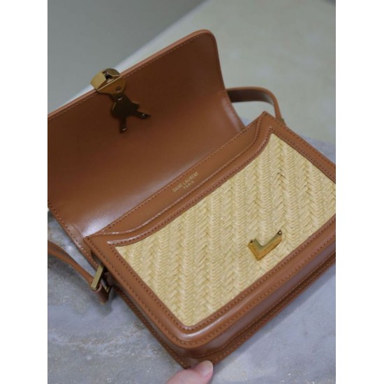 Qualità superiore Replica Borsa a tracolla in rafia YSL Saint Laurent Solferino 19cm Imitazione Outlet