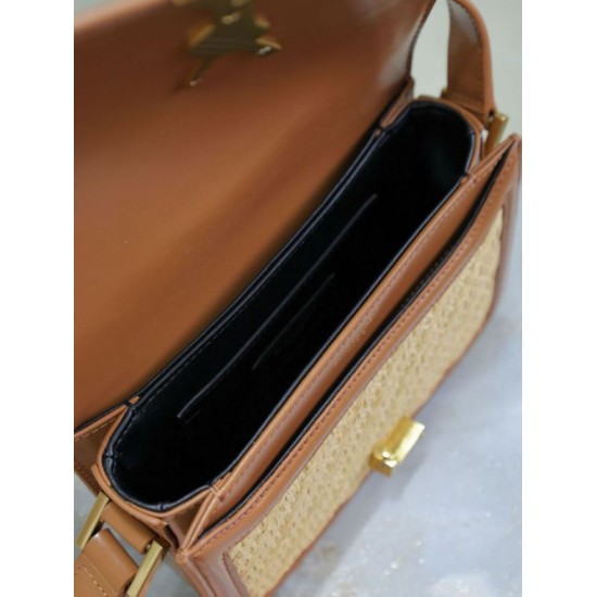 Qualità superiore Replica Borsa a tracolla in rafia YSL Saint Laurent Solferino 19cm Imitazione Outlet
