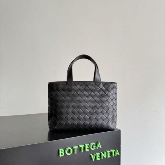 Qualità superiore Replica Borsa tote unsex piccola con cerniera intrecciata Bottega Veneta Nero Imitazione Outlet