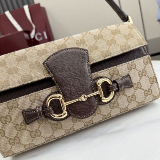 Qualità superiore Replica Borsa a tracolla media Gucci Horsebit Ristretto A0020Y marrone Imitazione Outlet