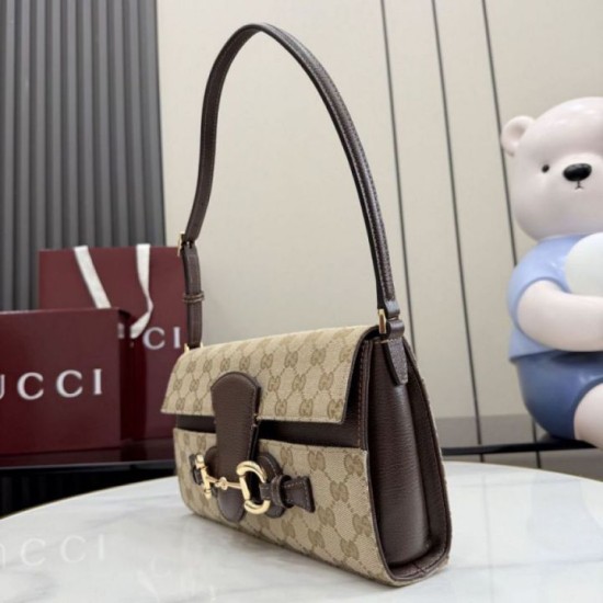 Qualità superiore Replica Borsa a tracolla media Gucci Horsebit Ristretto A0020Y marrone Imitazione Outlet