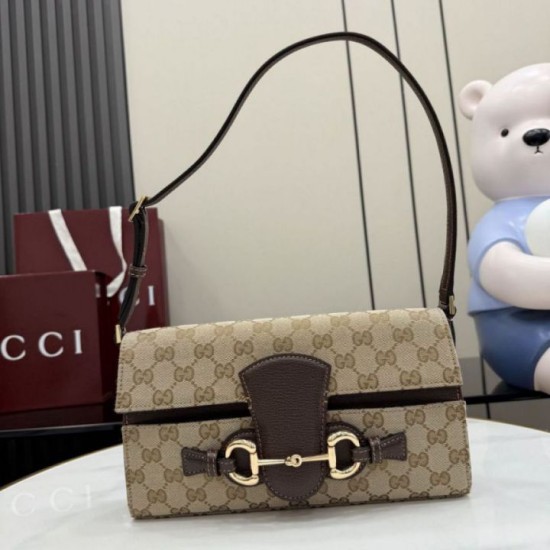 Qualità superiore Replica Borsa a tracolla media Gucci Horsebit Ristretto A0020Y marrone Imitazione Outlet