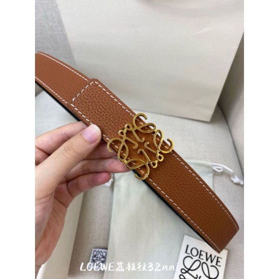 Replica Cintura reversibile Loewe Anagram 32mm Marrone/Blu Imitazione Outlet