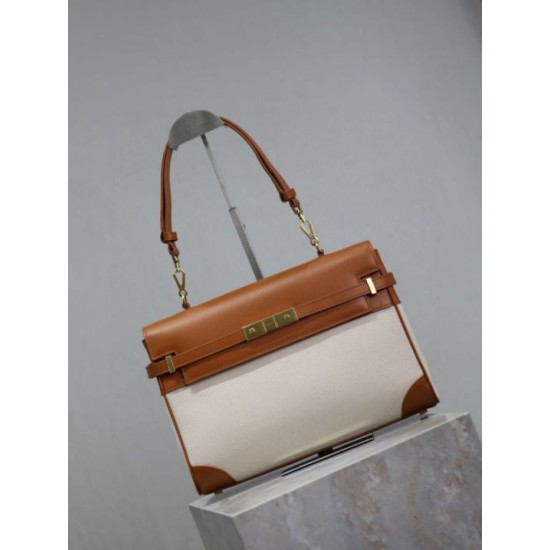 Replica Borsa a tracolla con manico superiore YSL Saint Laurent Manhattan marrone Imitazione Outlet Fallate