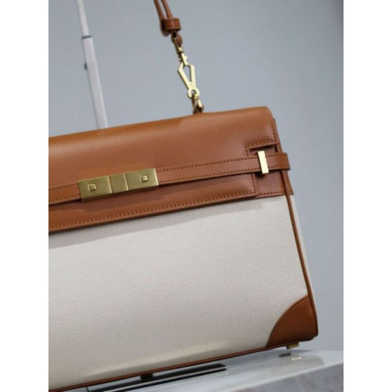 Replica Borsa a tracolla con manico superiore YSL Saint Laurent Manhattan marrone Imitazione Outlet Fallate