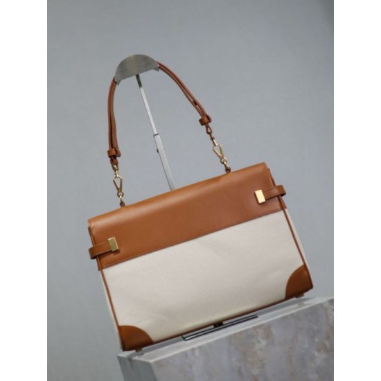 Replica Borsa a tracolla con manico superiore YSL Saint Laurent Manhattan marrone Imitazione Outlet Fallate