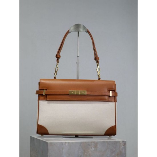 Replica Borsa a tracolla con manico superiore YSL Saint Laurent Manhattan marrone Imitazione Outlet Fallate