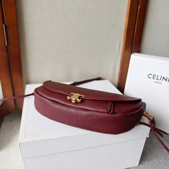 Replica Borsa Celine Halfmoon piccola morbida Triomphe bordeaux Imitazione Outlet Fallate