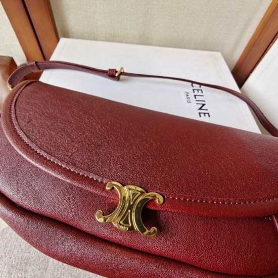 Replica Borsa Celine Halfmoon piccola morbida Triomphe bordeaux Imitazione Outlet Fallate