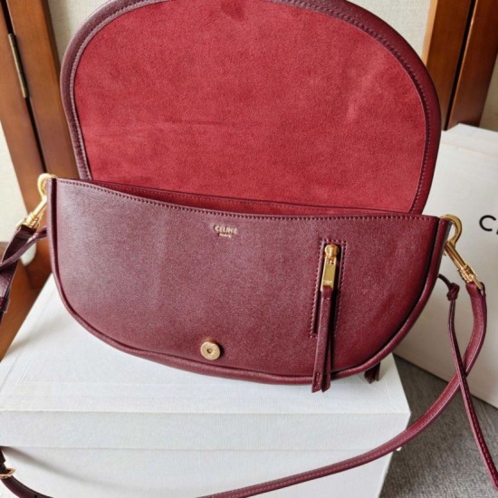 Replica Borsa Celine Halfmoon piccola morbida Triomphe bordeaux Imitazione Outlet Fallate
