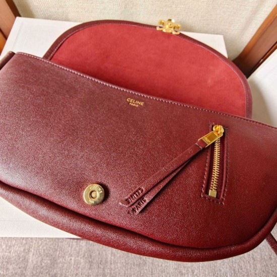 Replica Borsa Celine Halfmoon piccola morbida Triomphe bordeaux Imitazione Outlet Fallate