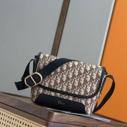 Replica Borsa a tracolla Dior Jett con patta in jacquard obliquo marrone Imitazione Outlet Fallate