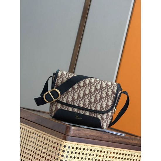 Replica Borsa a tracolla Dior Jett con patta in jacquard obliquo marrone Imitazione Outlet Fallate