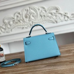 Replica Borsa Hermes Mini Kelly II Sellier Epsom Azzurro chiaro Imitazione Outlet Fallate