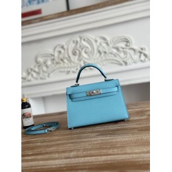 Replica Borsa Hermes Mini Kelly II Sellier Epsom Azzurro chiaro Imitazione Outlet Fallate