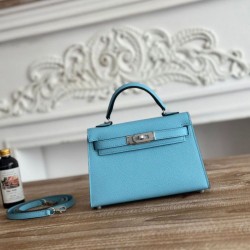 Replica Borsa Hermes Mini Kelly II Sellier Epsom Azzurro chiaro Imitazione Outlet Fallate