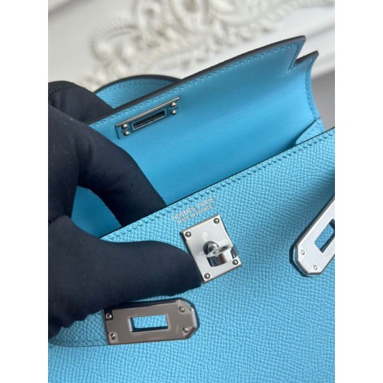 Replica Borsa Hermes Mini Kelly II Sellier Epsom Azzurro chiaro Imitazione Outlet Fallate