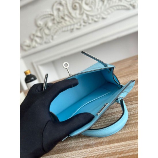 Replica Borsa Hermes Mini Kelly II Sellier Epsom Azzurro chiaro Imitazione Outlet Fallate