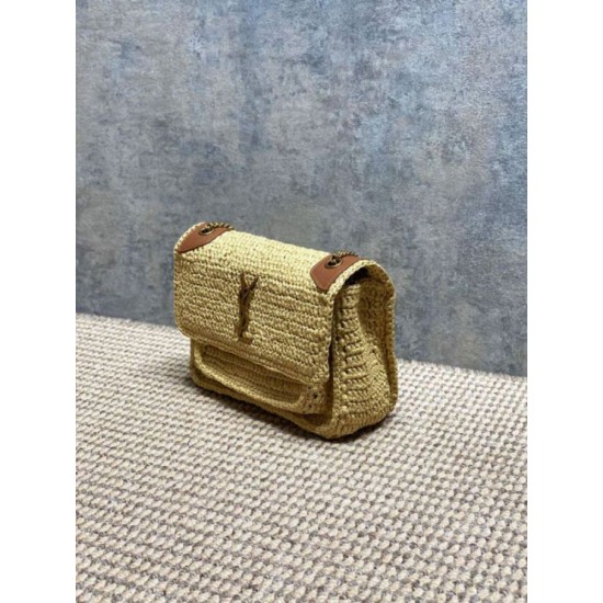 Repliche Perfette Borsa a tracolla media Niki Rafia YSL Saint Laurent Imitazione Outlet
