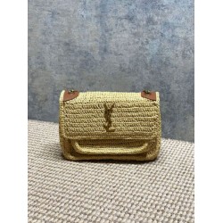 Repliche Perfette Borsa a tracolla media Niki Rafia YSL Saint Laurent Imitazione Outlet