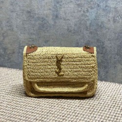 Repliche Perfette Borsa a tracolla media Niki Rafia YSL Saint Laurent Imitazione Outlet