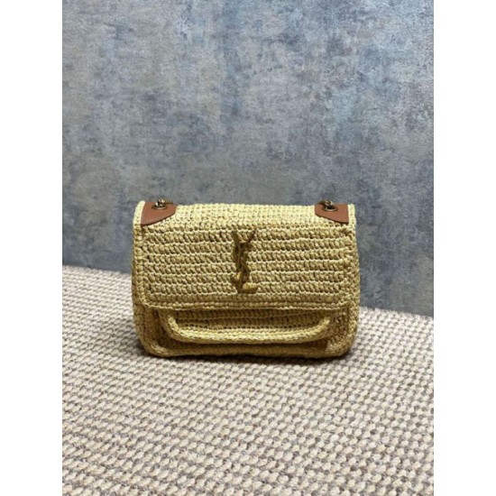 Repliche Perfette Borsa a tracolla media Niki Rafia YSL Saint Laurent Imitazione Outlet