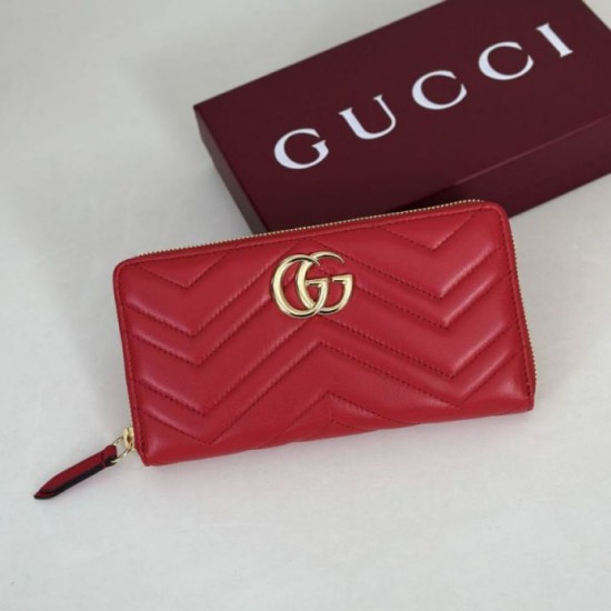 Repliche Perfette Portafoglio Gucci GG Marmont trapuntato con cerniera 443123 Rosso Imitazione Outlet