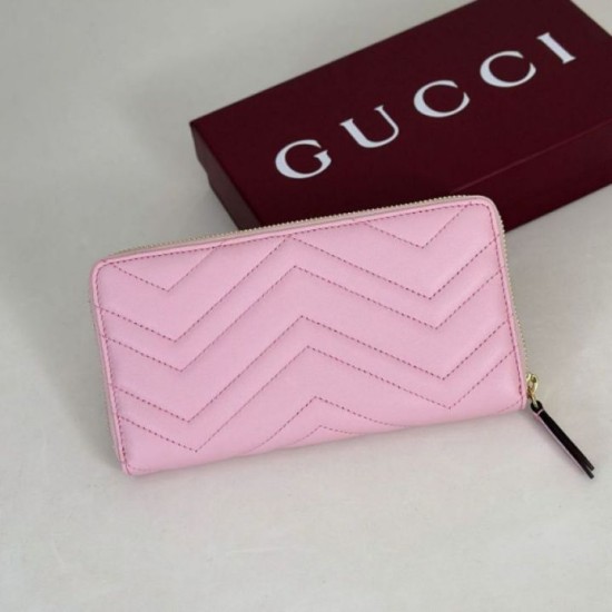 Repliche Perfette Portafoglio Gucci GG Marmont trapuntato con cerniera 443123 Rosa Imitazione Outlet