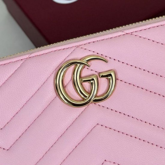 Repliche Perfette Portafoglio Gucci GG Marmont trapuntato con cerniera 443123 Rosa Imitazione Outlet