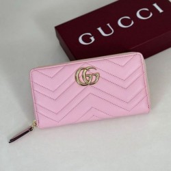 Repliche Perfette Portafoglio Gucci GG Marmont trapuntato con cerniera 443123 Rosa Imitazione Outlet