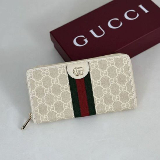 Repliche Perfette Portafoglio Gucci Ophidia GG Supreme con cerniera 838484 beige Imitazione Outlet