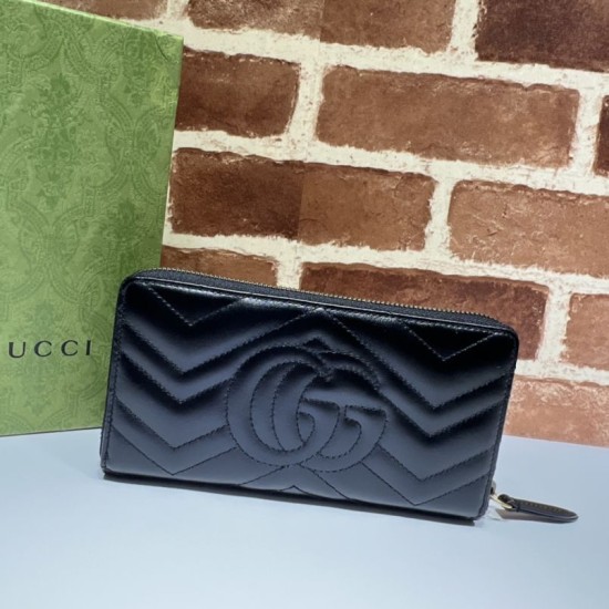 Repliche Perfette Portafoglio Gucci GG Marmont trapuntato con cerniera 443123 nero Imitazione Outlet