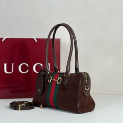 Repliche Perfette Borsa Gucci Borsetto Boston media 866732 Scamosciata marrone Imitazione Outlet