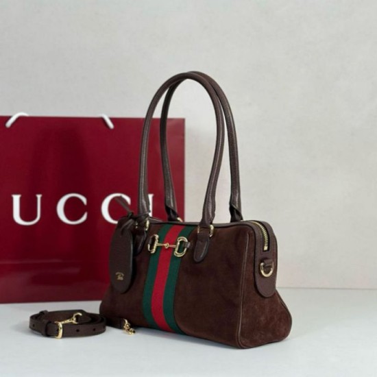 Repliche Perfette Borsa Gucci Borsetto Boston media 866732 Scamosciata marrone Imitazione Outlet