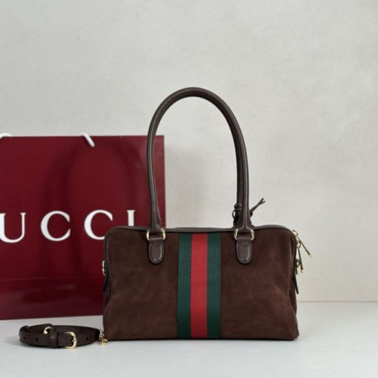 Repliche Perfette Borsa Gucci Borsetto Boston media 866732 Scamosciata marrone Imitazione Outlet