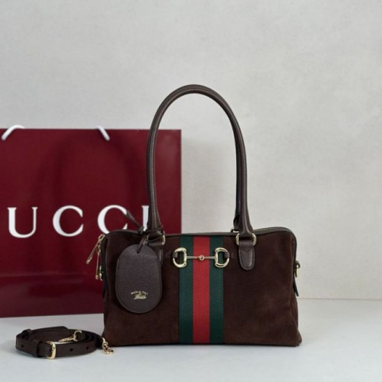 Repliche Perfette Borsa Gucci Borsetto Boston media 866732 Scamosciata marrone Imitazione Outlet