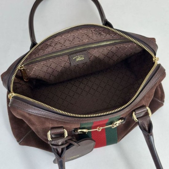 Repliche Perfette Borsa Gucci Borsetto Boston media 866732 Scamosciata marrone Imitazione Outlet