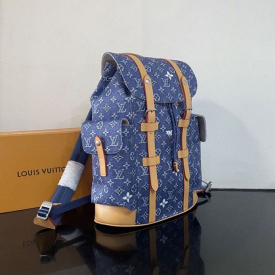 Repliche Perfette Zaino LV Christopher MM M27554 Monogram Heritage denim Blu Imitazione Outlet