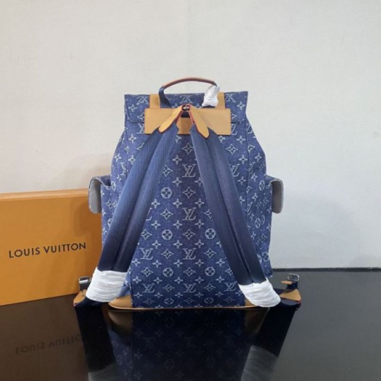Repliche Perfette Zaino LV Christopher MM M27554 Monogram Heritage denim Blu Imitazione Outlet