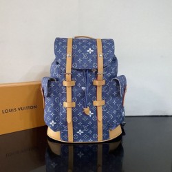 Repliche Perfette Zaino LV Christopher MM M27554 Monogram Heritage denim Blu Imitazione Outlet