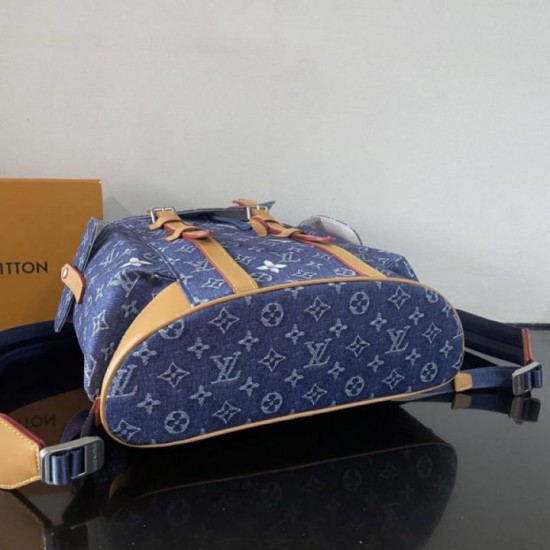 Repliche Perfette Zaino LV Christopher MM M27554 Monogram Heritage denim Blu Imitazione Outlet