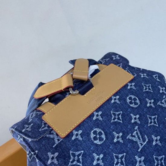 Repliche Perfette Zaino LV Christopher MM M27554 Monogram Heritage denim Blu Imitazione Outlet