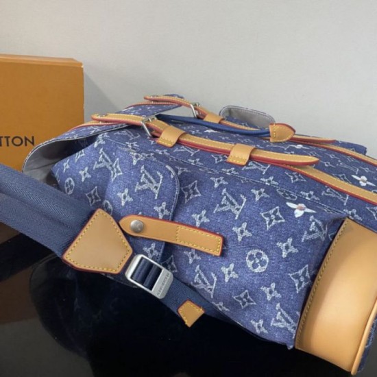 Repliche Perfette Zaino LV Christopher MM M27554 Monogram Heritage denim Blu Imitazione Outlet