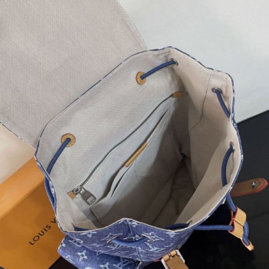 Repliche Perfette Zaino LV Christopher MM M27554 Monogram Heritage denim Blu Imitazione Outlet