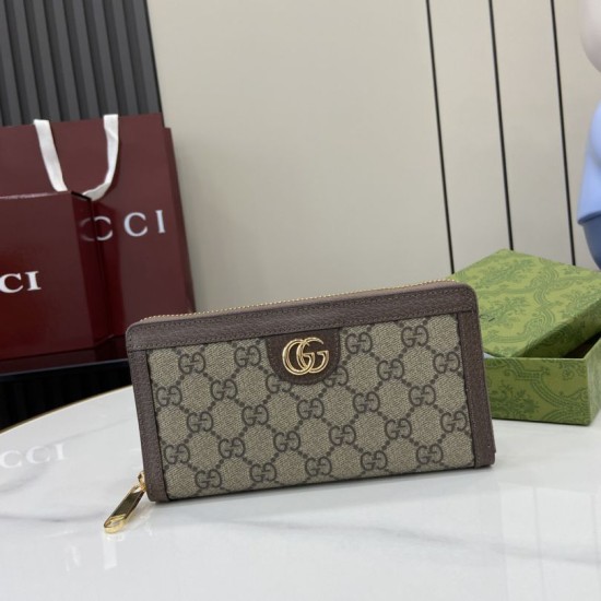 Repliche Perfette Portafoglio Gucci Ophidia con cerniera GG Supreme 772305 marrone Imitazione Outlet