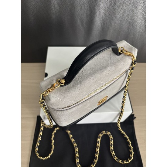 Perfette Replica Borse Chanel 26P Vanity con catena AP5186 scamosciata di vitello grigia Imitazione Outlet