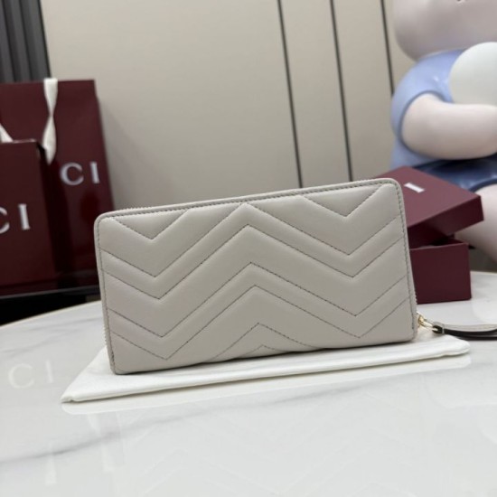 Perfette Replica Portafoglio Gucci GG Marmont trapuntato con cerniera 443123 Grigio Imitazione Outlet